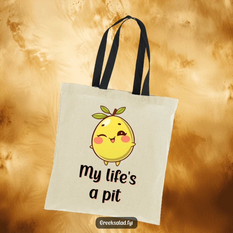 Funny Olive Tote Bag: A giggling olive winks mischievously while rolling, ready to carry your items with a smile.