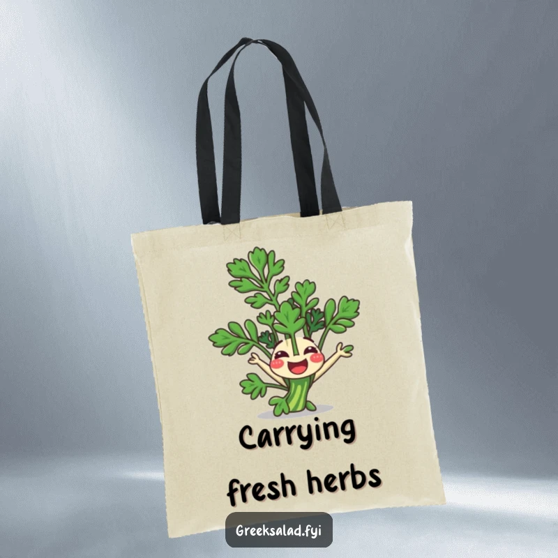 Funny Tote Bag: A happy parsley sprig joyfully does a somersault, perfect for carrying your items.